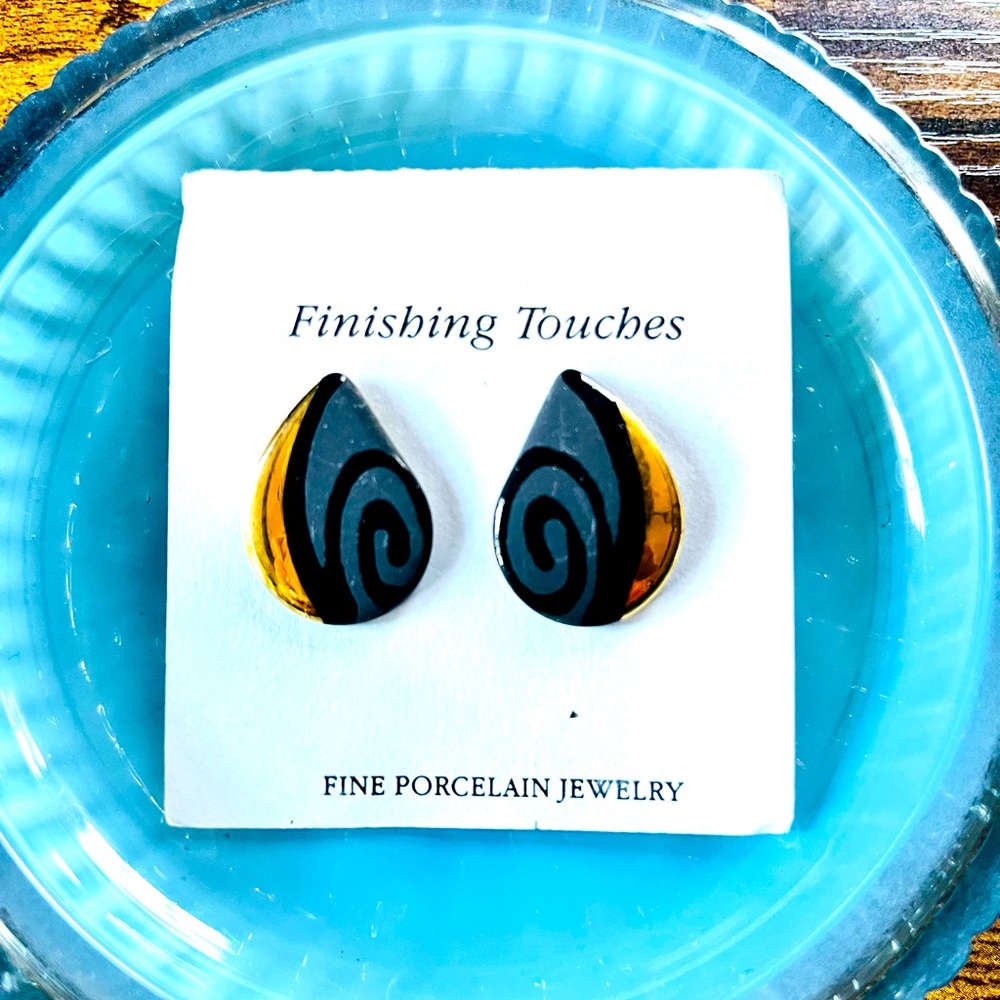 Vintage Porcelain Teardrop Earrings with 24hr Karat Gold Paint